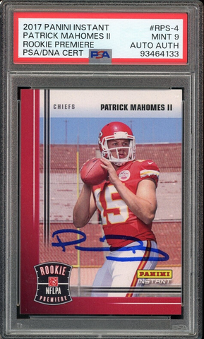 2017 Panini Instant Rookie Premiere 1/82 Patrick Mahomes PSA 9 MINT Auto