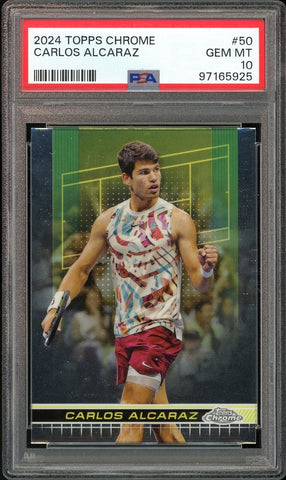 2024 Topps Chrome Tennis #50 Carlos Alcaraz RC Rookie PSA 10 GEM MINT