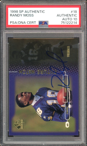 1998 SP Authentic #18 Randy Moss On Card PSA/DNA Authentic Auto 10