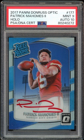 2017 Donruss Optic Holo Rated Rookie Patrick Mahomes RC PSA 9/10 Auto MINT