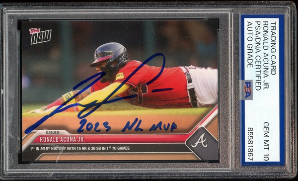 ブレーブス アクーニャJr  直筆サインフォト 2023 NL MVP 証明付 2023 Topps Now Ronald Acuna Jr. 2023 NL MVP Inscribed PSA