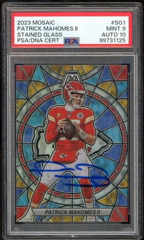 2023 Panini Mosaic Stained Glass #SG1 Patrick Mahomes PSA 9/10 Auto MINT Pop 1