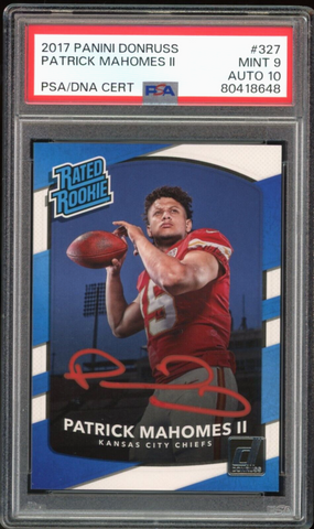 2017 Panini Donruss Rated Rookie Patrick Mahomes RC Red Ink PSA 9/10 Auto