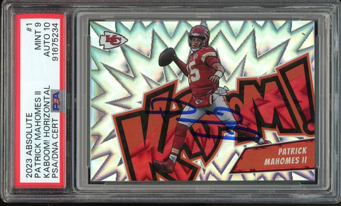 2023 Panini Absolute KABOOM! #1 Patrick Mahomes On Card PSA 9/10 Auto MINT