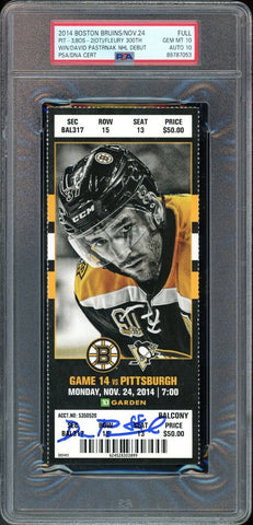 David Pastrnak Bruins Signed 11/24/14 NHL Debut Full Ticket PSA 10/10 GEM MINT