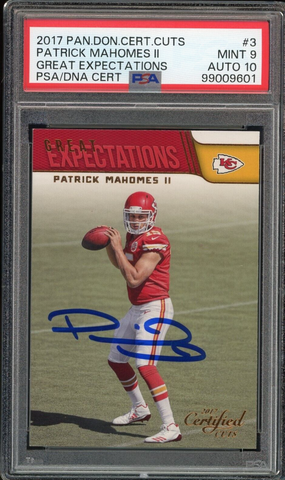 2017 Panini Certified Cuts #3 Patrick Mahomes RC Rookie On Card PSA 9/10 Auto