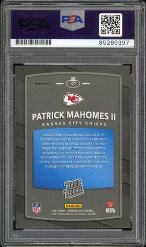 patrick mahomes graded rookie card Patrick Mahomes 2017 Panini Playoff Football Rookie Card #204 Graded PSA 8