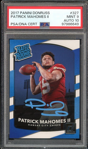 2017 Panini Donruss Rated Rookie Patrick Mahomes RC Blue Ink PSA 9/10 Auto