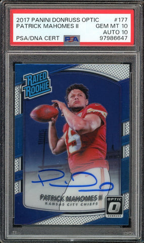 2017 Donruss Optic Rated Rookie Patrick Mahomes RC PSA 10/10 Auto GEM MINT