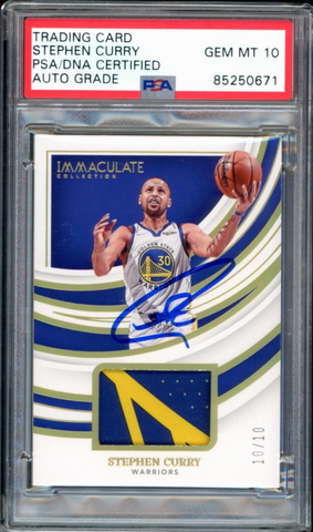 2021-22 Panini Immaculate Patch #/10 Stephen Curry PSA/DNA Auto GEM MINT 10