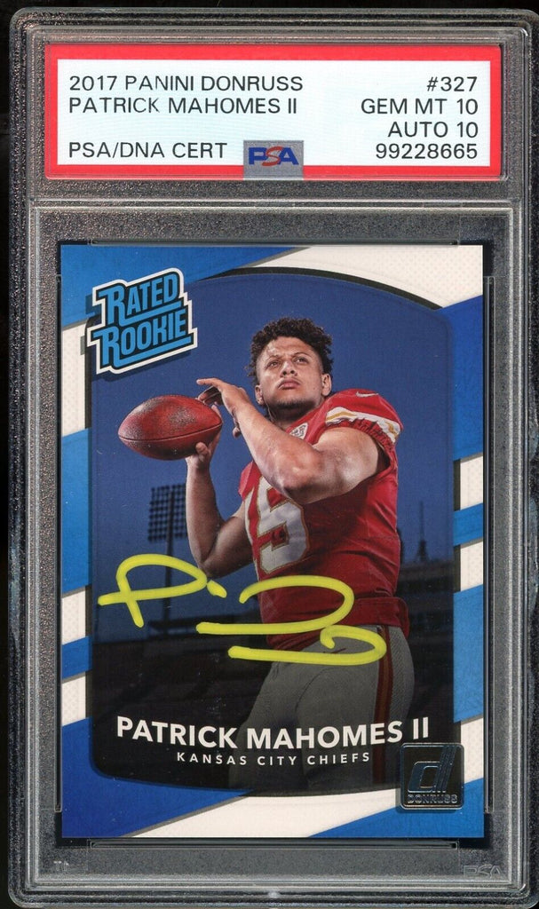 patrick mahomes rookie card graded 10 2017 Panini Donruss Rated Rookie Patrick Mahomes RC PSA 10/10 Auto GEM – Diamond Legends Online