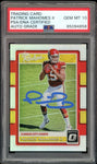 2017 Donruss Optic Prizm The Rookies Patrick Mahomes RC PSA/DNA Auto GEM MINT 10