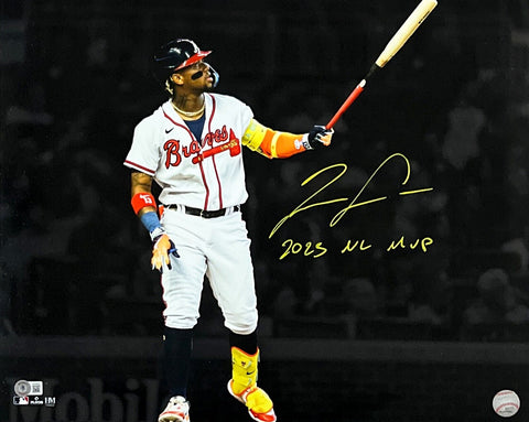 Ronald Acuna Jr. Atlanta Braves Signed 2023 NL MVP Inscribed Spotlight 16x20 BAS