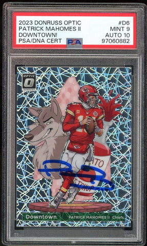 2023 Donruss Optic Downtown Patrick Mahomes On Card PSA 9/10 Auto MINT