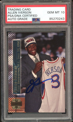 1996 Topps Stadium Club #SM15 Allen Iverson RC On Card PSA/DNA Auto GEM MINT 10