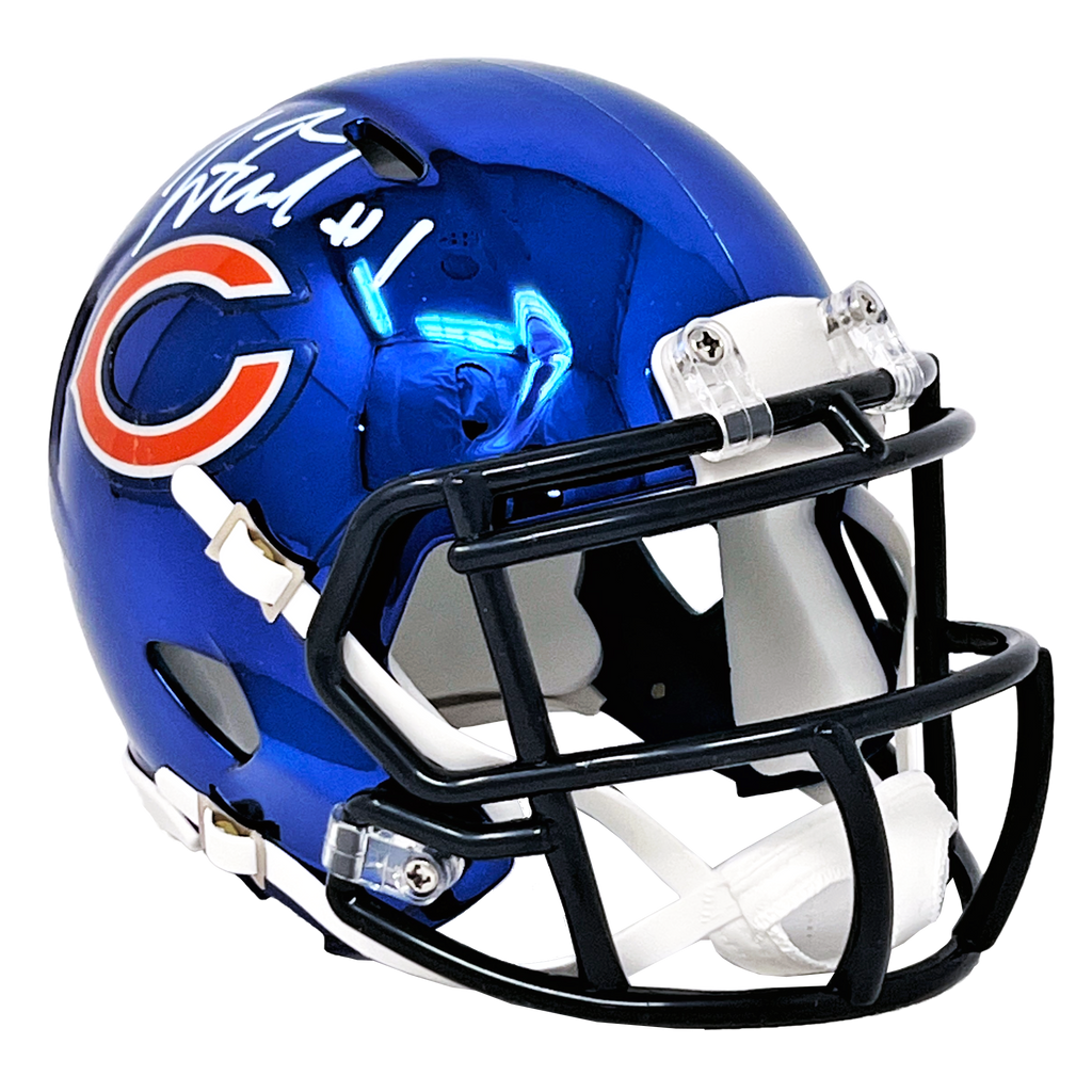 chicago bears mini football helmet Justin Fields Chicago Bears Signed Riddell Chrome Mini Helmet BAS Beck – Diamond Legends Online