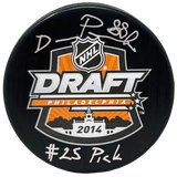 David Pastrnak Boston Bruins Signed 25th Pick Inscribed 2014 NHL Draft Puck BAS