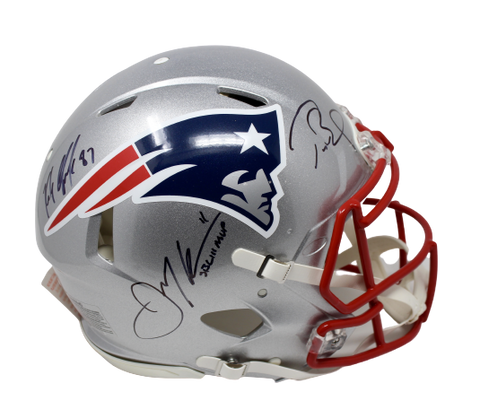 Tom Brady/Julian Edelman/Rob Gronkowski Patriots Signed Auth Helmet Fanatics