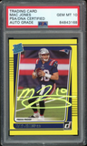 2021 Donruss Rated Rookie Yellow #255 Mac Jones On Card PSA/DNA Auto GEM MINT 10