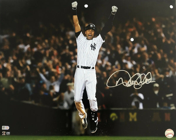 Derek Jeter Autographed New York Cap Tip 16x20 Baseball Photo - MLB Hologram