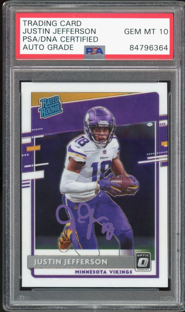 justin jefferson graded card 2020 Donruss Optic Rated Rookie Justin Jefferson PSA/DNA Auto GEM MINT 10