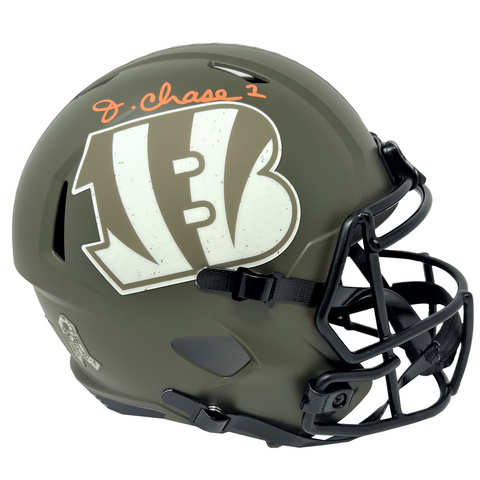 Ja'Marr Chase Cincinnati Bengals Signed Salute to Service Replica Helmet PSA