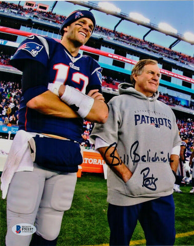 Bill Belichick w/ Tom Brady New England Patriots Signed 8x10 Metallic Photo BAS
