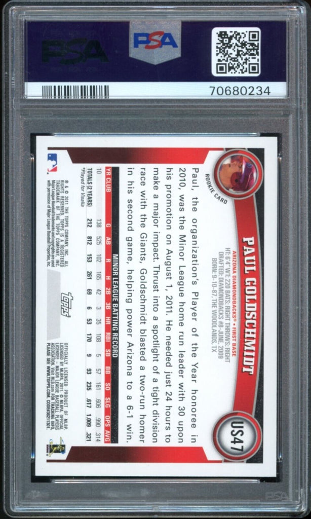 2011 Topps Update #US47 PAUL GOLDSCHMIDT ROOKIE Baseball card PSA 10 GEM  MINT