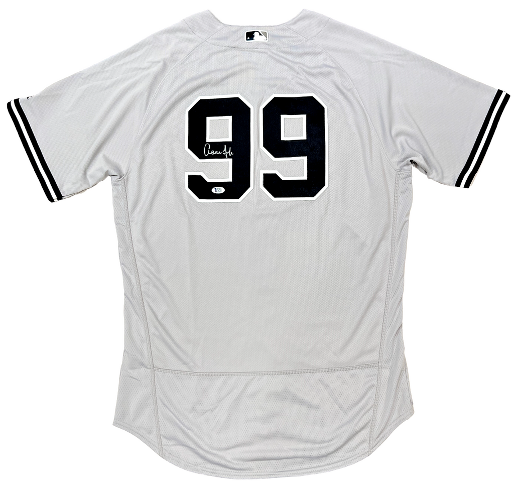 Aaron Judge Signed Yankees Majestic Grey Baseball Jersey Size 48