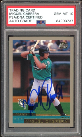 2000 Topps Traded T40 Miguel Cabrera RC Marlins On Card PSA/DNA Auto GEM MINT 10