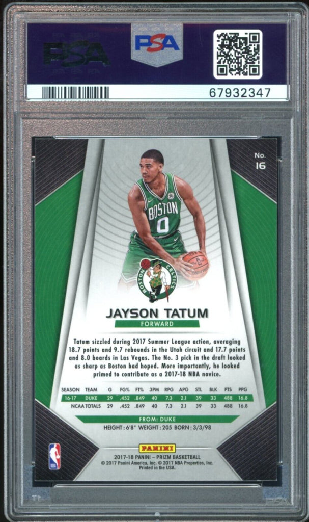 2017 Panini Prizm #16 Jayson Tatum RC On Card White Ink PSA 10/10