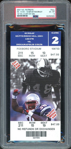 Tom Brady Patriots vs Colts 1st NFL Start/Win 9/30/2001 Full Ticket PSA 6 EX-MT