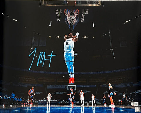 Ja Morant Memphis Grizzlies Signed Blue Ink Dunk 16x20 Photo BAS Beckett