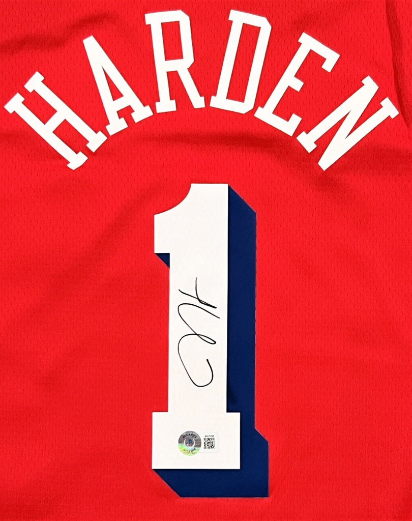 James Harden Philadelphia 76ers Game-Used #1 Red Statement Edition Jersey  vs. Denver Nuggets on March