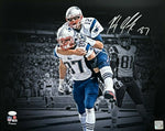 Rob Gronkowski New England Patriots Signed Celebration w/ Brady 16x20 Photo JSA