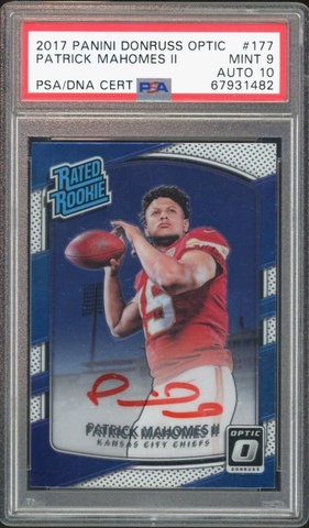 2017 Donruss Optic Rated Rookie Patrick Mahomes RC Red Ink PSA 9/10 Auto