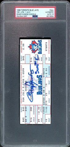Roger Clemens 3000th K Strikeout 7/5/98 Full Box Office Ticket PSA 10 AUTO GEM