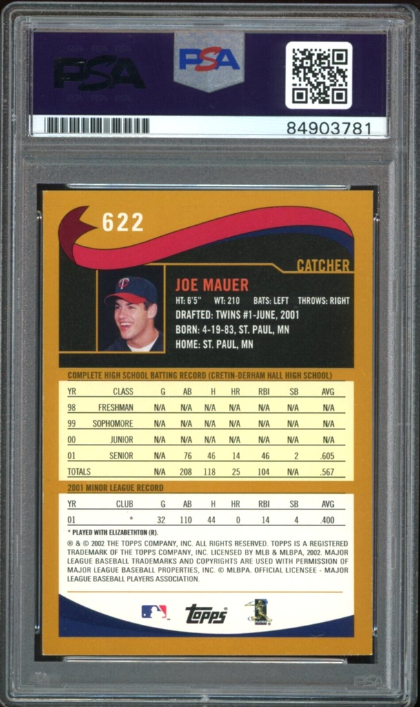 2002 Topps Baseball #622 Joe Mauer Rookie Card