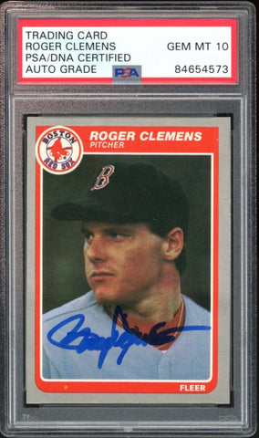 1985 Fleer #155 Roger Clemens RC Rookie Red Sox PSA/DNA Auto Grade GEM MINT 10