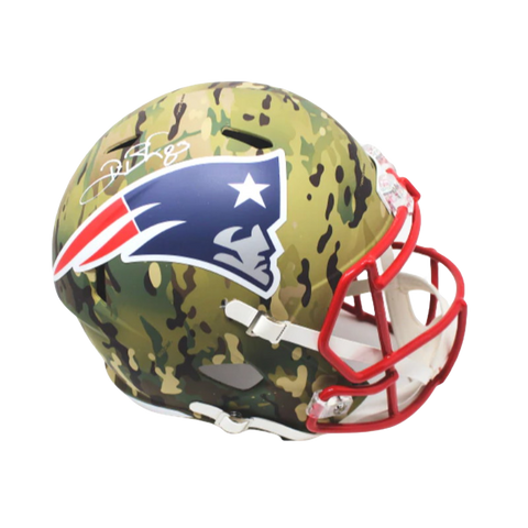Deion Branch New England Patriots Signed Full Size Camo Replica Helmet Pats Alum