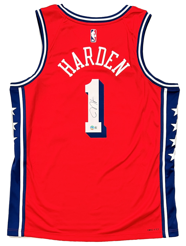 James Harden Philadelphia 76ers Game-Used #1 Red Statement Edition Jersey  vs. Denver Nuggets on March