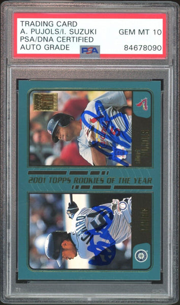 Albert Pujols & Ichiro Suzuki Autographed 2001 Topps Traded Rookie Card  #T99 PSA 8 Auto Grade Gem Mint 10 PSA/DNA #60417714