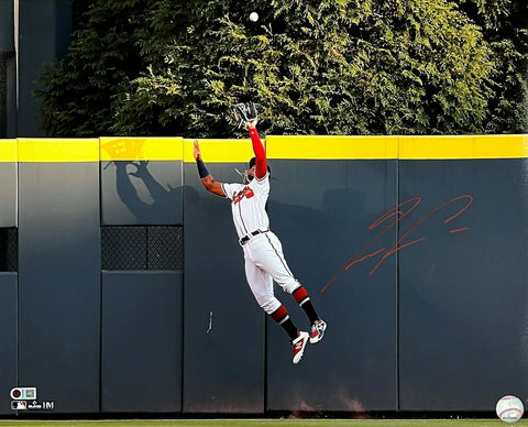 Ronald Acuna Jr. Atlanta Braves Signed Red Outfield Wall 16x20 Photo USA SM