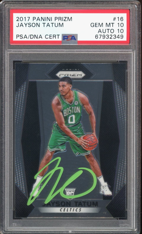 2017 Panini Prizm #16 Jayson Tatum RC On Card Green Ink PSA 10/10 Auto GEM MINT