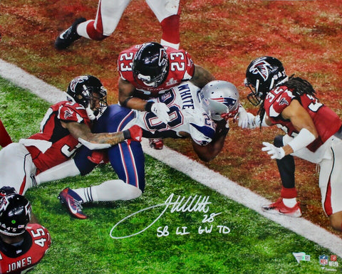 James White New England Patriots Signed Super Bowl 16x20 Photo GW Insc FANATICS