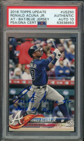 2018 Topps Update #US250 Ronald Acuna Jr. Full RC Signed ROY PSA/DNA 10 Auto BAS