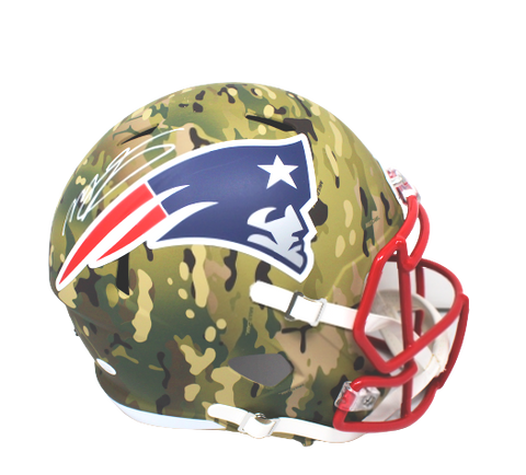 Mac Jones New England Patriots Signed Full Size Speed Replica Camo Helmet JSA