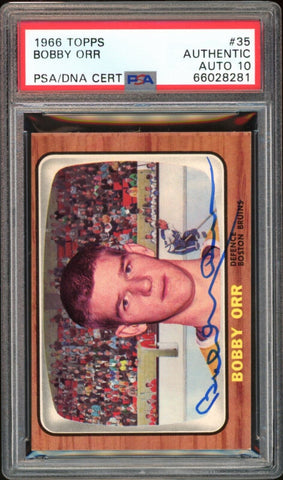 1966 Topps #35 Bobby Orr Boston Bruins RC On Card PSA/DNA Authentic Auto 10