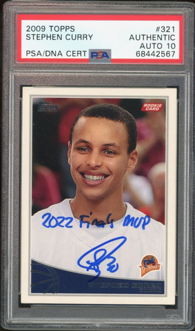 2009 Topps #321 Stephen Curry RC 2022 Finals MVP On Card PSA Authentic Auto 10