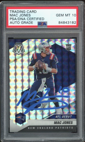 2021 Panini Mosaic Prizm #245 Mac Jones RC On Card PSA/DNA Auto GEM MINT 10